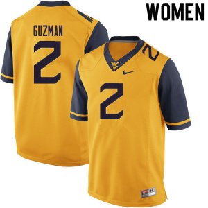 Women's West Virginia Mountaineers NCAA #2 Noah Guzman Yellow Authentic Nike 2020 Stitched College Football Jersey PN15Q62IL